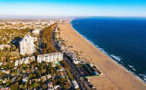 Aerial,View,Of,The,Beach,In,Santa,Monica,,Ca